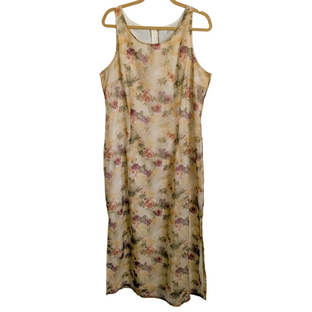 Vintage 90s Earthy Whimsy Artsy Cottage Dark Floral Crinkle Textured Maxi Dress